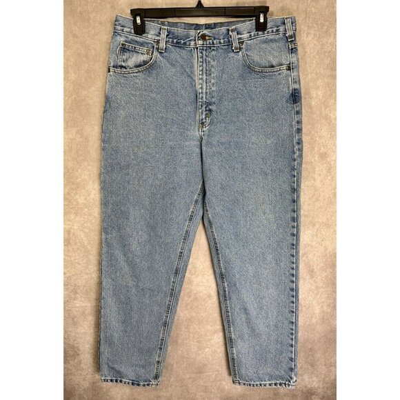 Carhartt Jeans Mens 38x32 Blue Denim Relaxed Fit Straight Medium Wash B17-STW - Picture 2 of 7